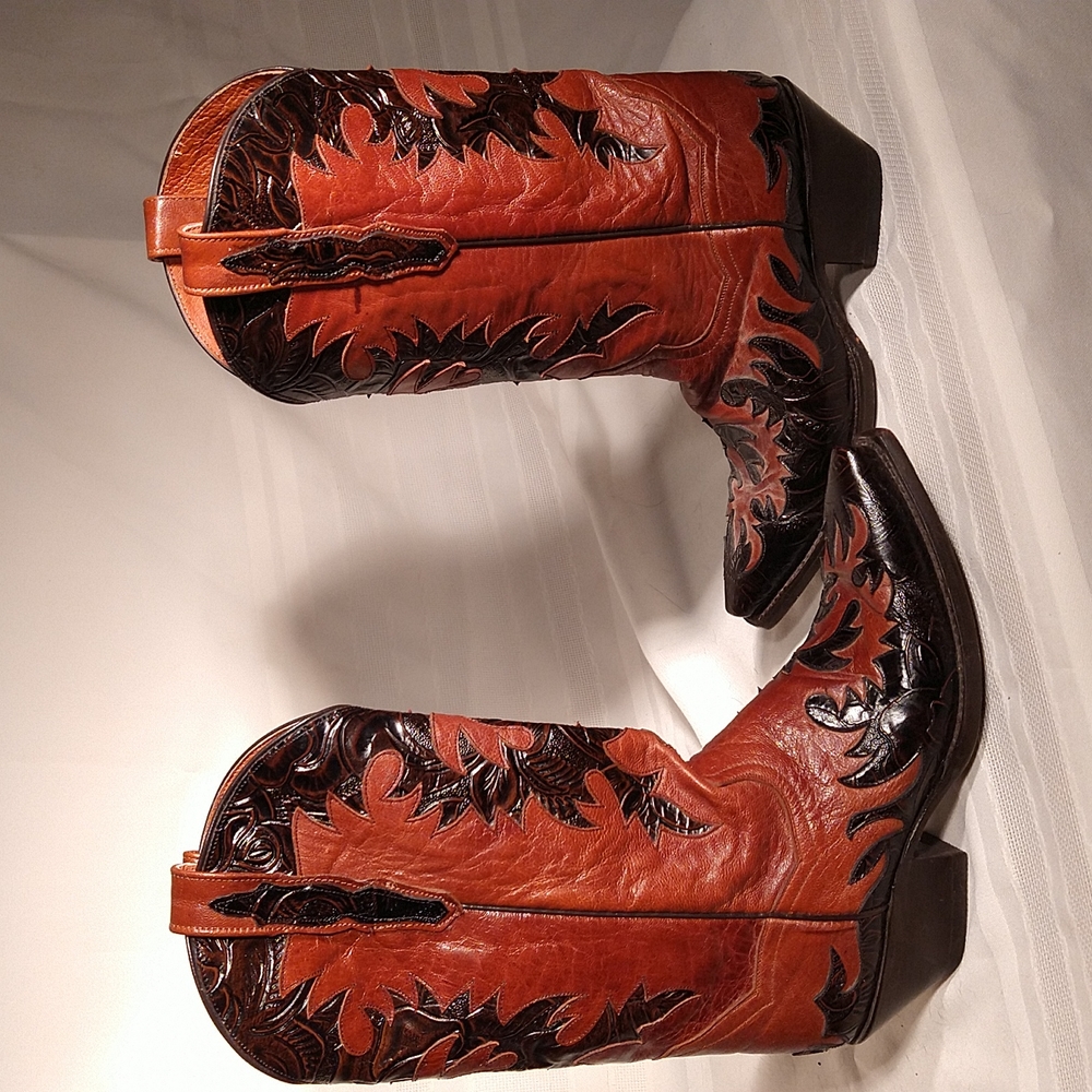 Dan Post cowboy boots sz 7 medium brown with dark brown leather overlay